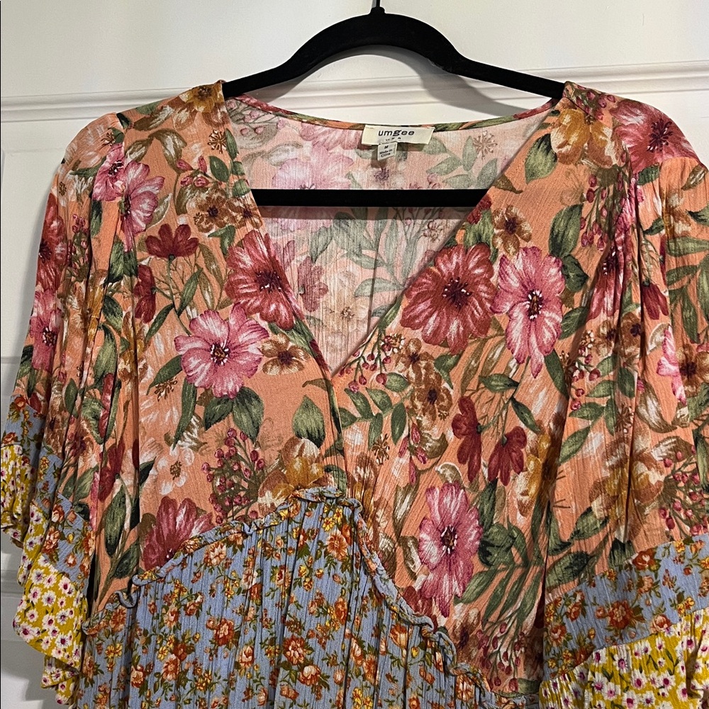 Umgee NWOT Bohemian Tiered Pastel Floral Midi Dress 👗 with Empire Waist - Picture 6 of 10